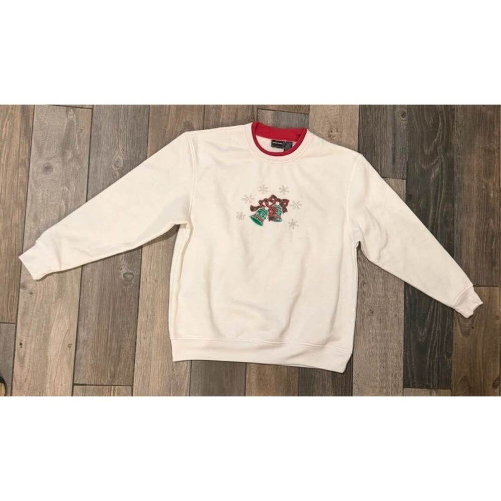 Granny Christmas Crewneck Sweater with Stitched Bell Design